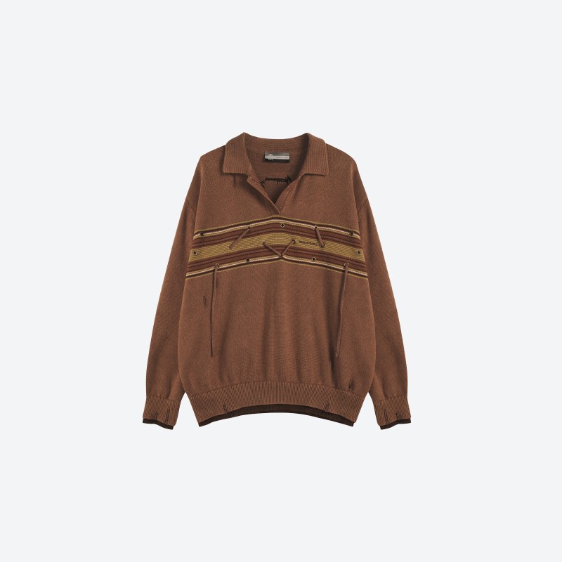 Striped Polo Collar Sweater